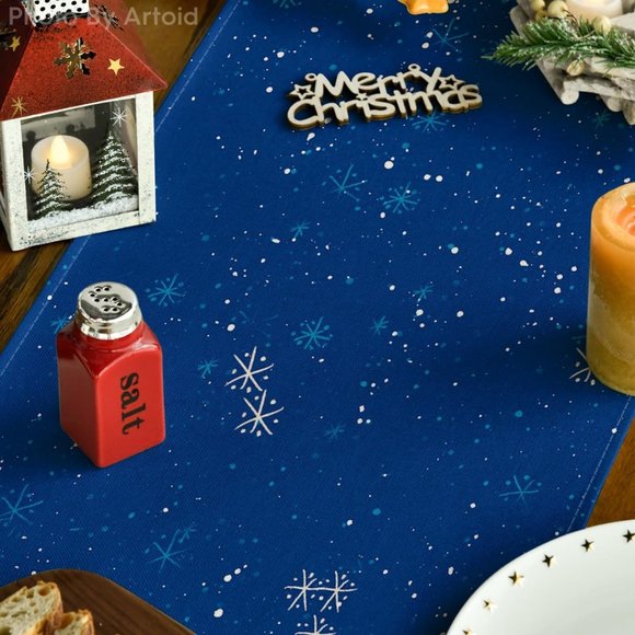 13'' x 72'' Winter Blue Snowman Birds Trees Christmas Tablecloth Home Decoration - Picture 3 of 7